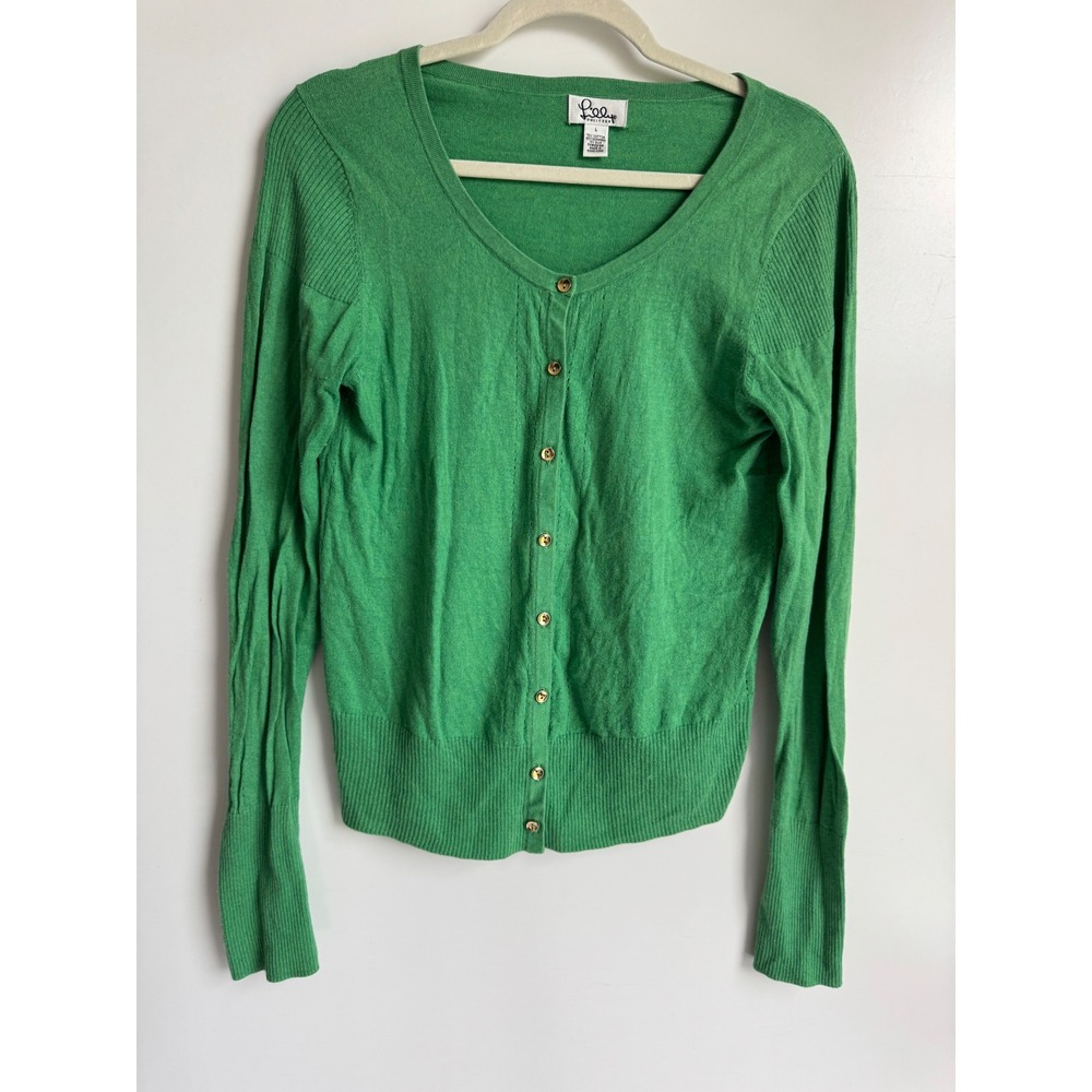 Lilly Pulitzer Green Cotton Cashmere Silk Cardigan Sweater Large Preppy Classic